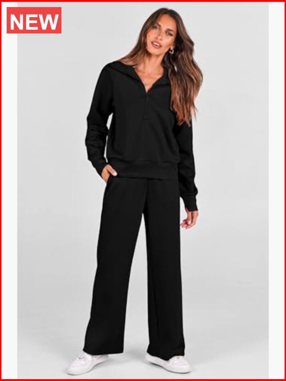 2 Piece Outfits Half Zip Sweatshirt Wide Leg Pants Tracksuit Set - Picture 5 of 7